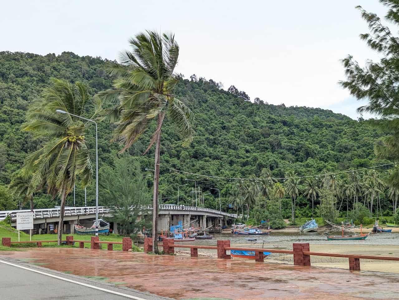 Cyclists riding a Thailand backroad cycling tour through peaceful countryside roads, traditional villages, rice fields, and tropical landscapes between Bangkok and Krabi.