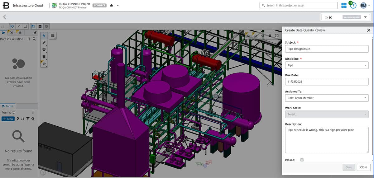 Revue qualité d'un modèle 3D d'installation industrielle dans ProjectWise