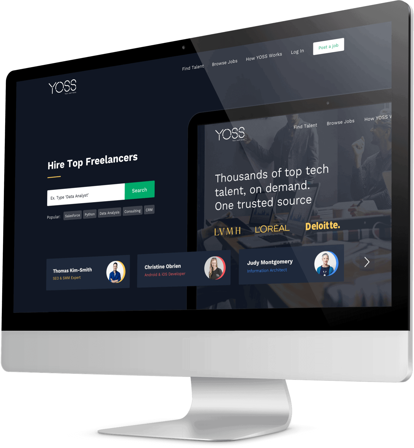 Yoss' website displayed on desktop