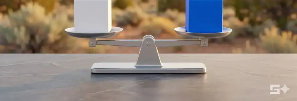 A balanced minimalist silver scale weighing a white block and an electric blue block on a slate desk, symbolizing the legal calculation of non-economic pain and suffering damages.