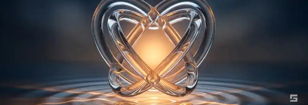 A clear glass empathetic abstract sculpture radiating a warm, comforting amber glow over water ripples, symbolizing the human element of pain and suffering damages. Personal injury advocacy by Grano Law Offices, P.C.
