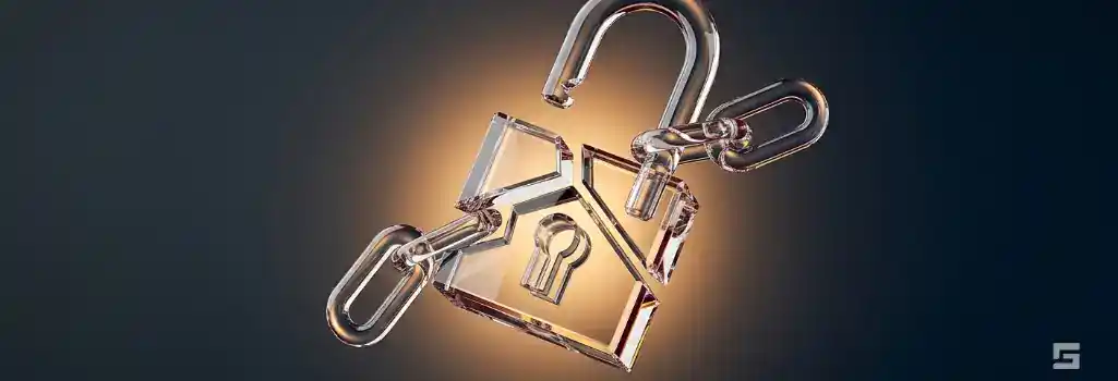 A clear glass dismantled lock and chain illuminated by a warm amber glow on a deep navy blue background, representing the intersection of gun rights and domestic violence charges. Criminal defense resources for Grano Law Offices, P.C.