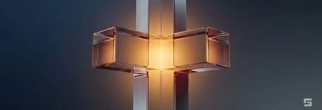 Two intersecting clear glass pillars sharing a comforting amber and maroon red glow against a charcoal background, representing solemnity and manslaughter defense. High-stakes criminal defense litigation by Grano Law Offices, P.C.