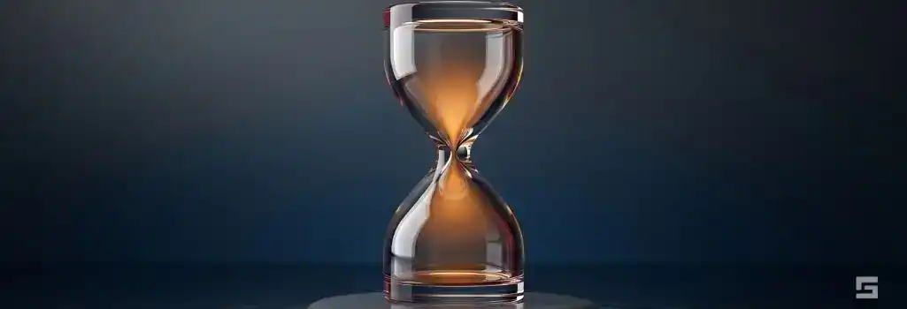 A clear glass hourglass illuminated by a warm amber light over calm water ripples, representing the personal injury statute of limitations. Deadlines and strategic civil litigation guidance from Santa Fe firm Grano Law Offices, P.C.