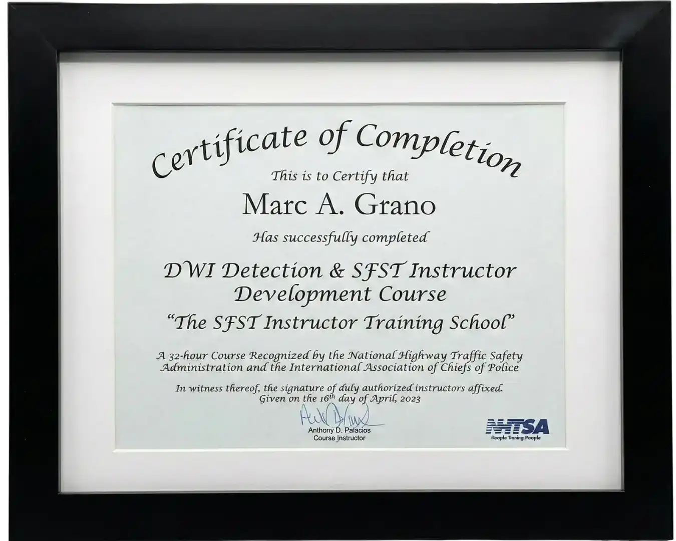 DWI Detection & SFST Instruction Development Course - Marc A. Grano