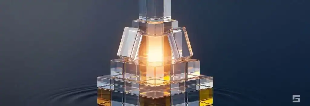 Stacked clear glass foundational blocks glowing with a warm amber light on a deep navy background, representing the complex insurance compensation structure. Dedicated personal injury guidance by Grano Law Offices, P.C.