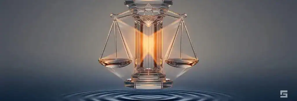 A clear glass legal scale glowing with amber light over water ripples, representing the procedural timeline and statute of limitations for a New Mexico tort claim. Civil litigation guidance and strategic resources by Grano Law Offices, P.C.