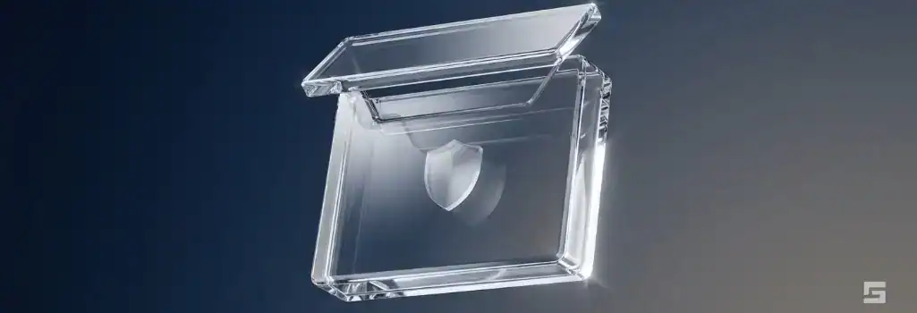 A clear glass envelope and shield sculpture on a deep navy blue background, symbolizing a medical letter of protection. Featured legal resource for Grano Law Offices, P.C.