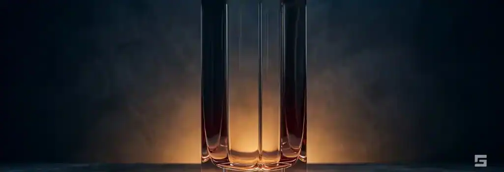 Abstract clear glass resembling melting ice with a warm amber glow on a slate gray background, representing winter slip and fall claims. Premises liability insights from Grano Law Offices, P.C.