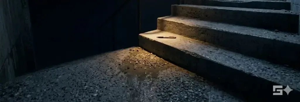 A concrete staircase partially hidden in deep shadows, demonstrating the physical hazard of poor property lighting.