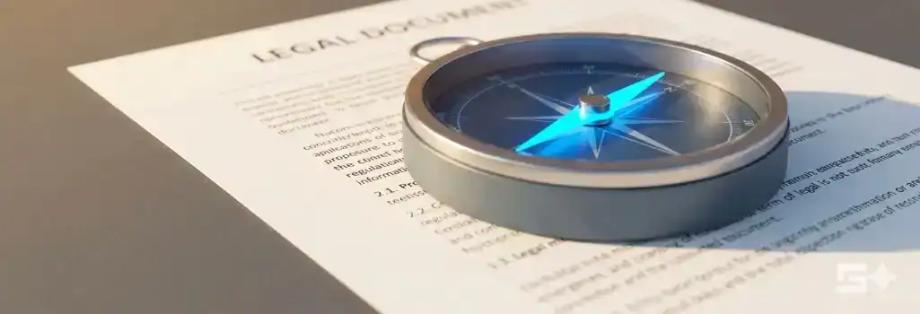 A minimalist silver compass with an electric blue needle resting on a white legal document, representing clear direction and the strategic decision of when to hire a personal injury lawyer.