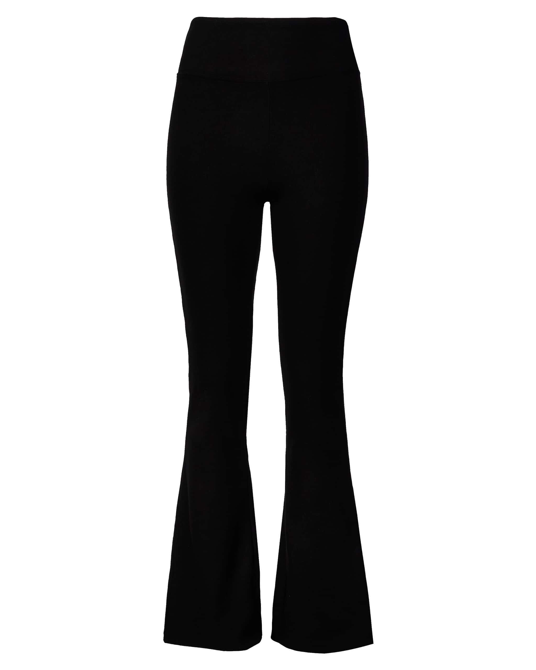 Comfy black flared pants with a high waist, perfect for loungewear, displayed on a white background. Size-inclusive options available.