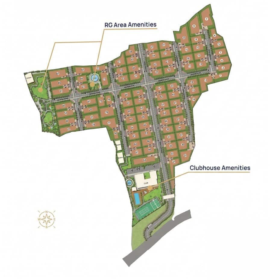 Peninsula Alibaug Third Coast — Amenities layout master plan showing RG Area and Clubhouse zones