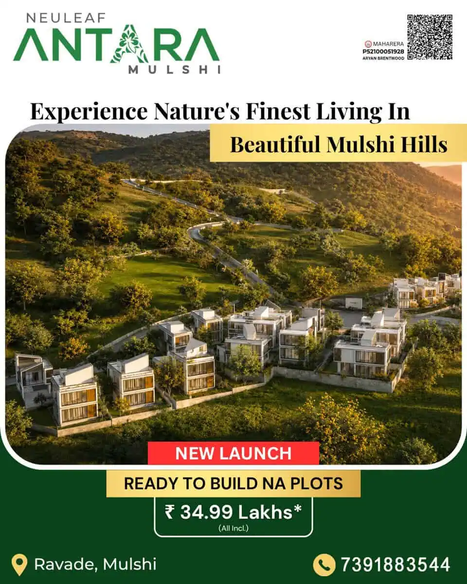 Aerial creative of second home villa plots amid beautiful Mulshi hills at Antara