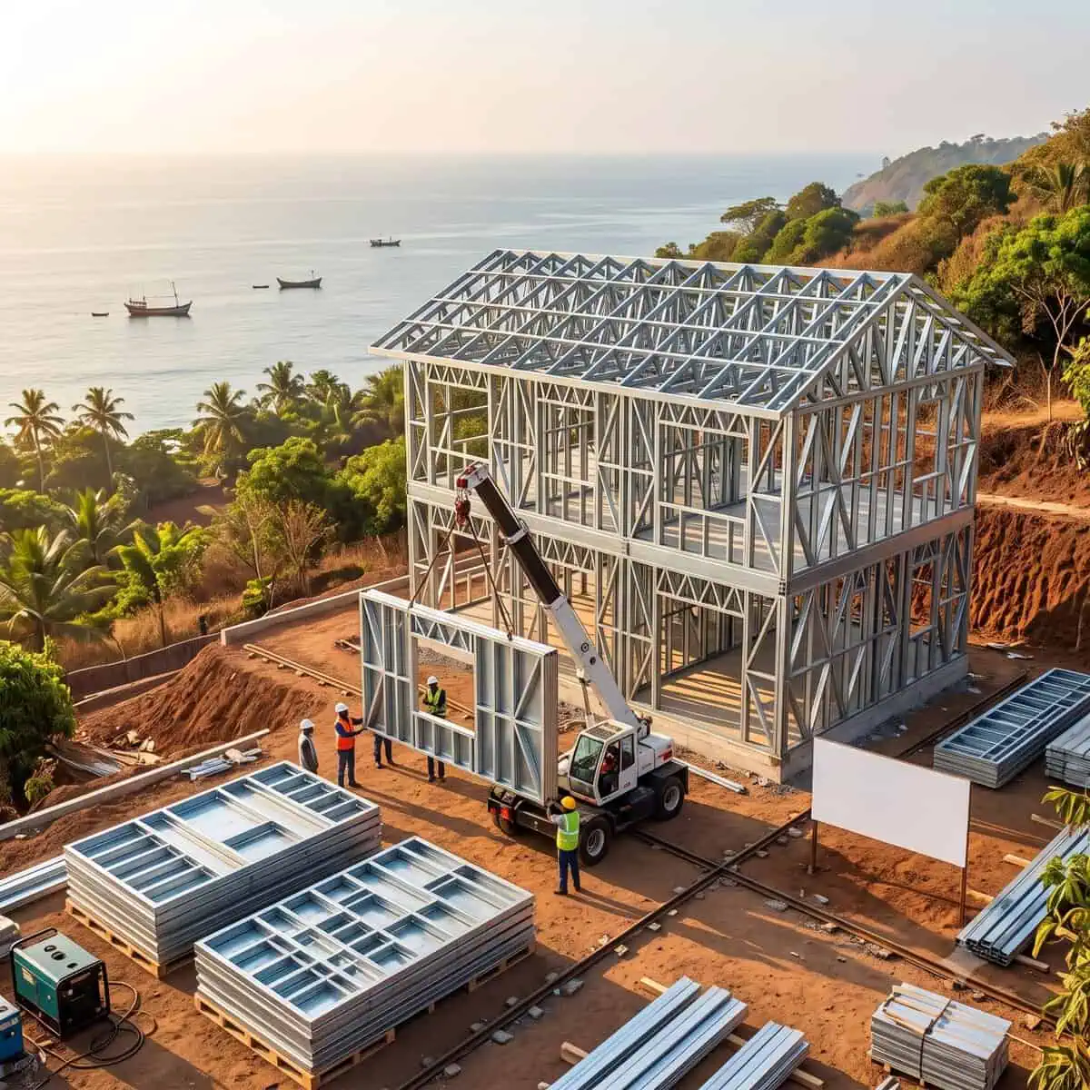 Prefab steel villa construction in Maharashtra — factory-made modules assembled on site