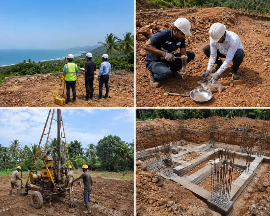 Villa construction site visit and soil testing on NA plot before design finalisation