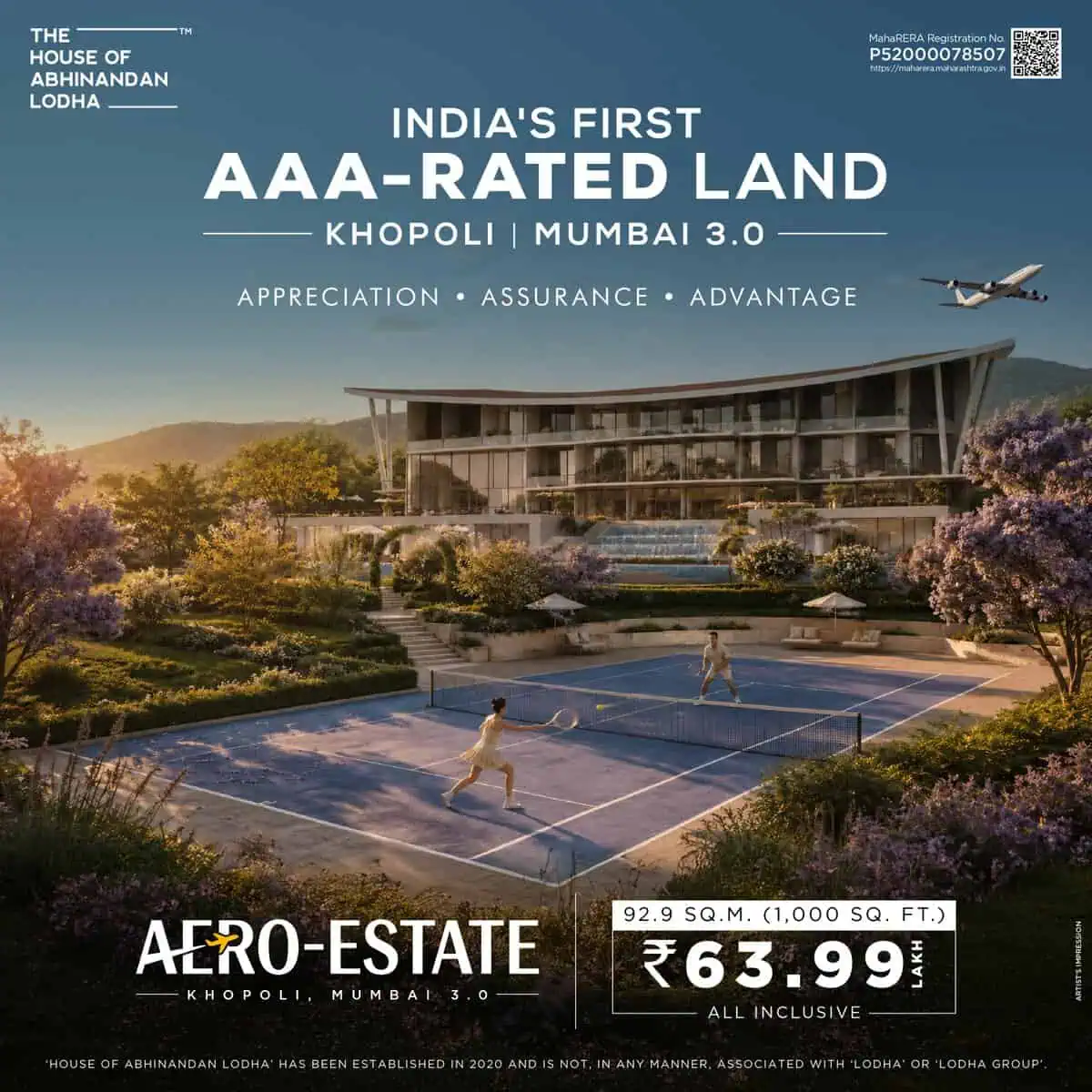 Tennis court and 30,000 sq ft clubhouse at Aero Estate Khopoli NA villa plots by House of Abhinandan Lodha