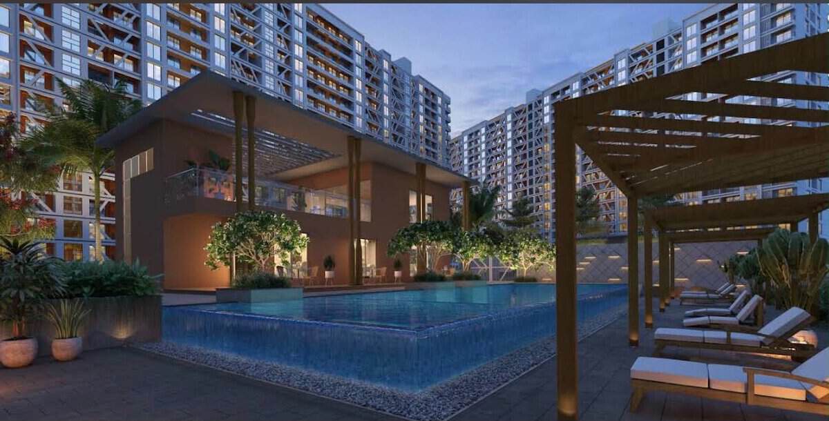 K Town Kiwale Ravet Pune Swimming Pool Clubhouse Evening Lifestyle Amenity