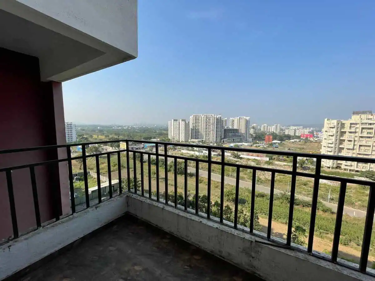 Open city and greenery view from 9th floor balcony of My Home Punawale rental 2 BHK