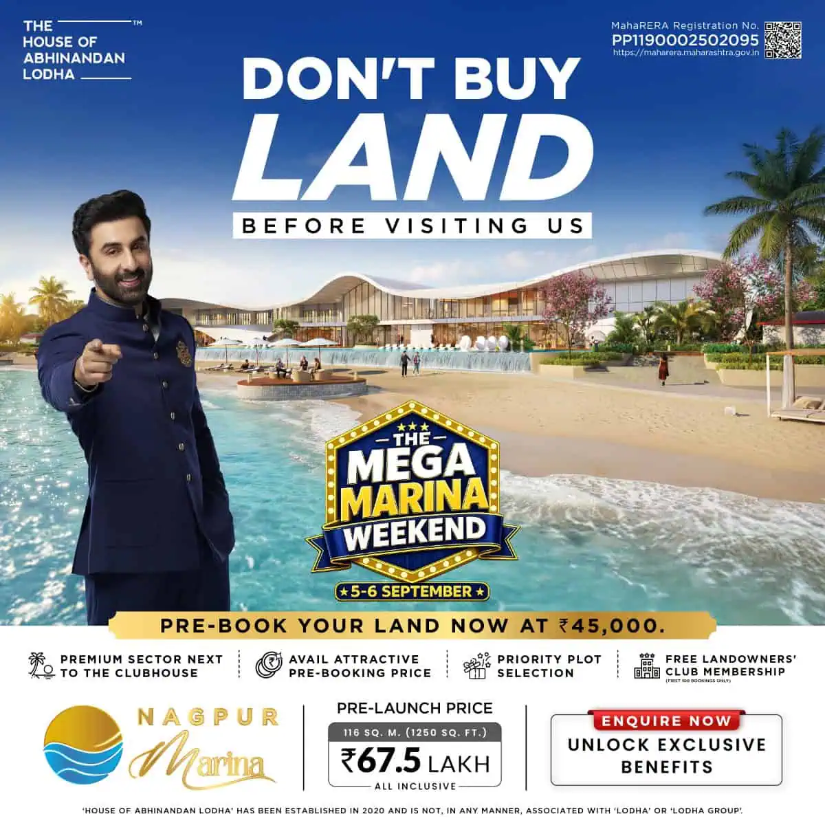 Nagpur Marina HOABL NA villa plots with 28000 sq ft beachfront Marina Club