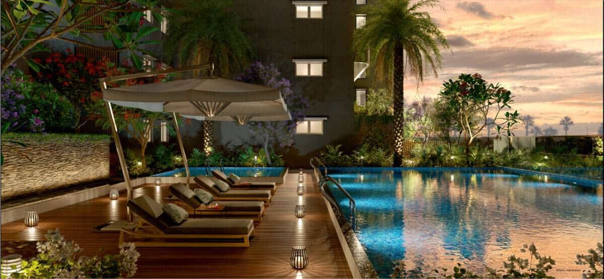The Promenade Residences Blue Ridge amenities 5th floor swimming pool and sunset pool deck Hinjewadi