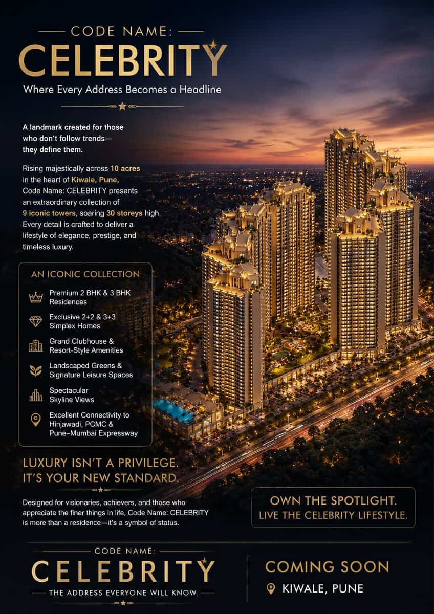 Code Name Celebrity Kiwale Pune launch creative I Tower 32 storey EOI open
