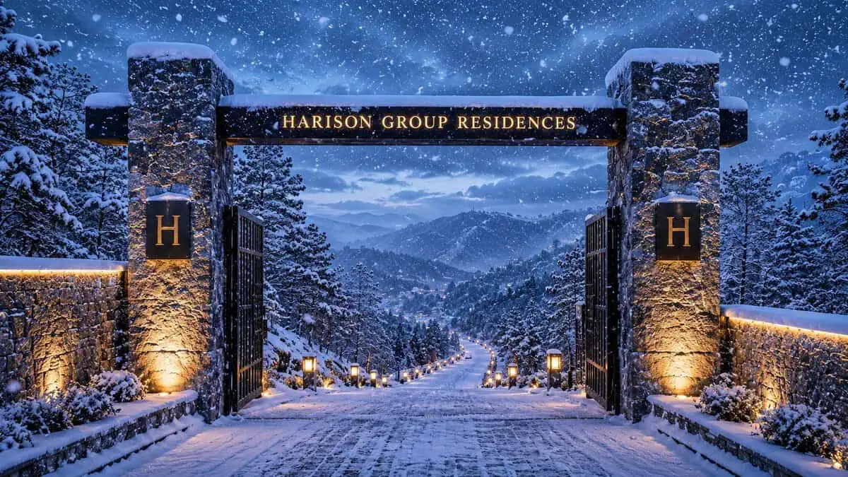 Harisons Homes Kasauli Gated Entry in Evening Snowfall