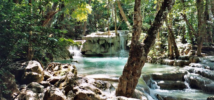 beautiful nature at Erawan National park The Erawan Falls near Kanchanaburi