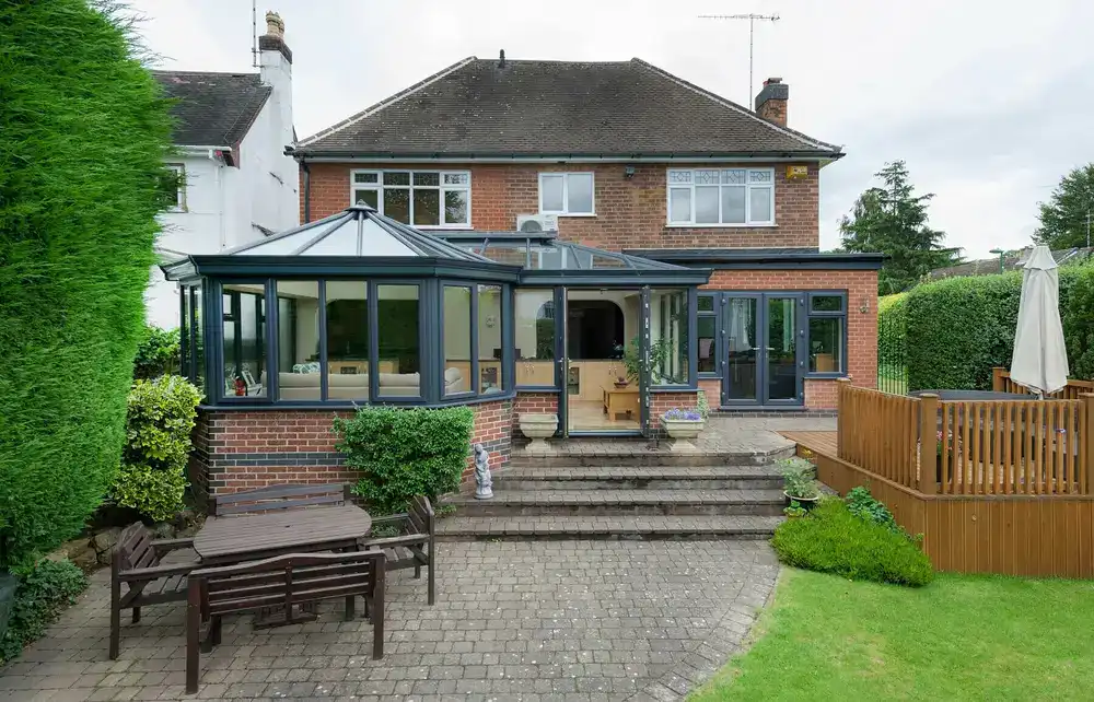 anthracite grey conservatory with french door