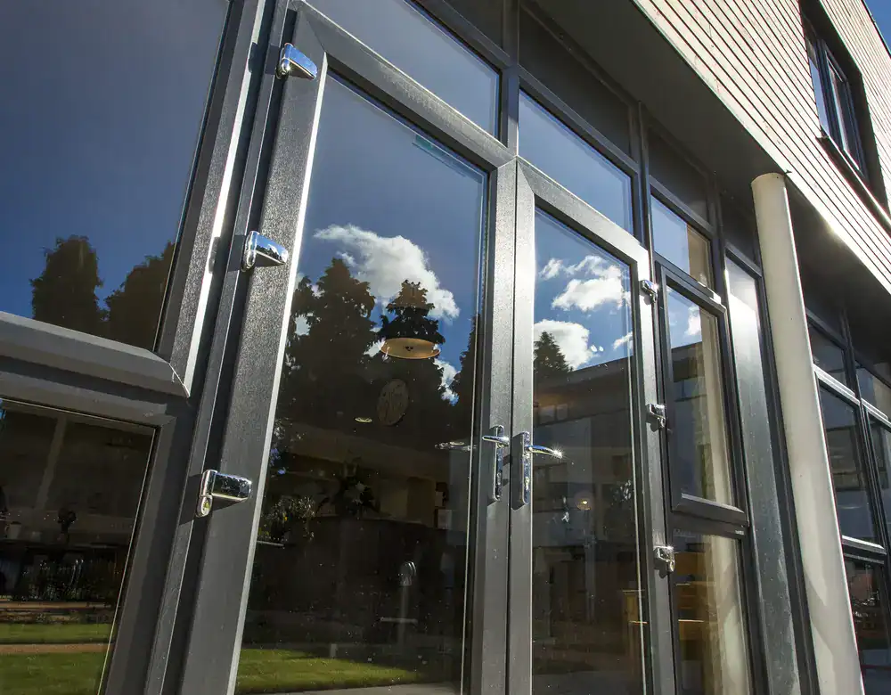 black framed french door