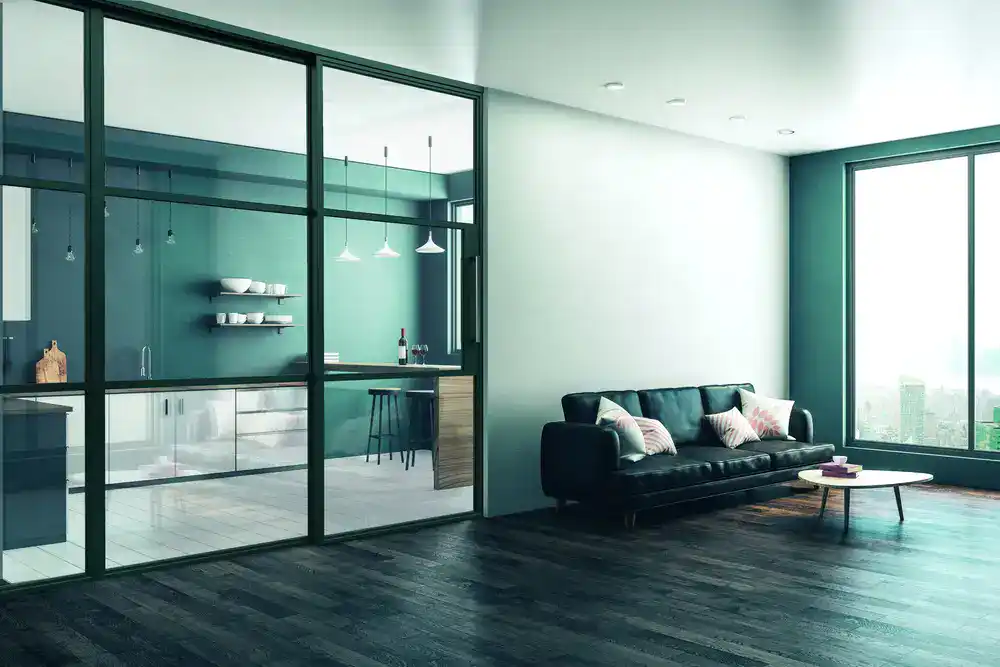 smart sliding door installed at kitchen