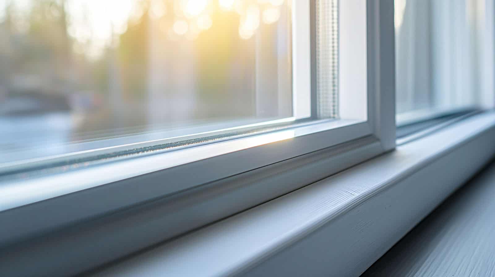 Close shot of Sunlight on Double Glazed Window Frame