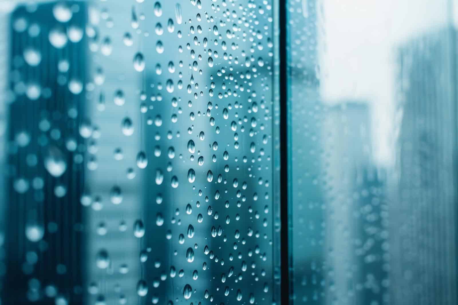 water droplets on skyscraper windows
