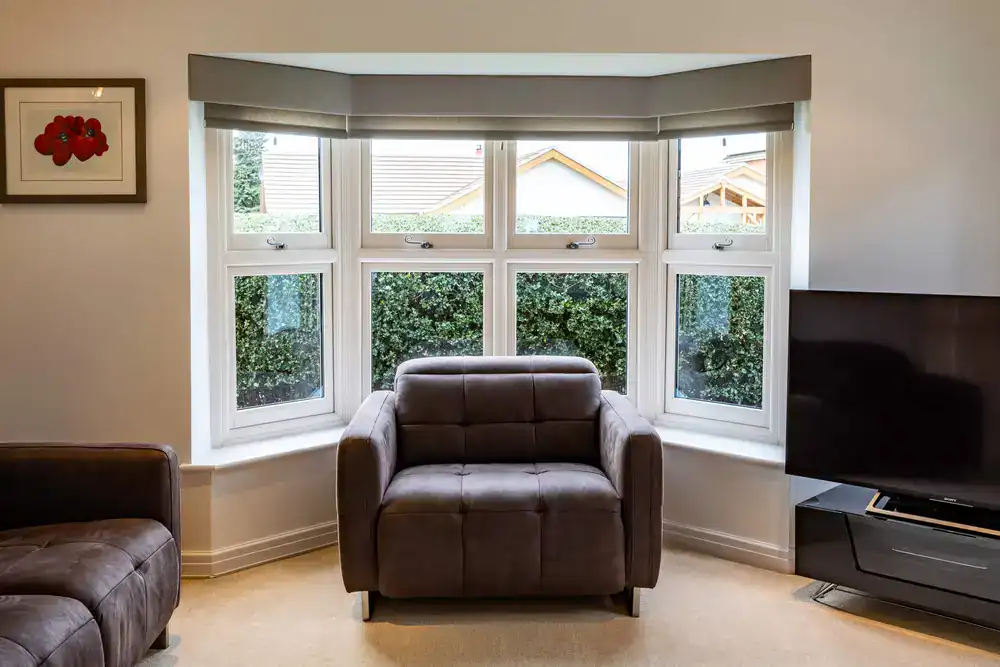 white framed bay window