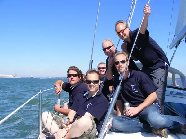 Cowes week guests up on the bow