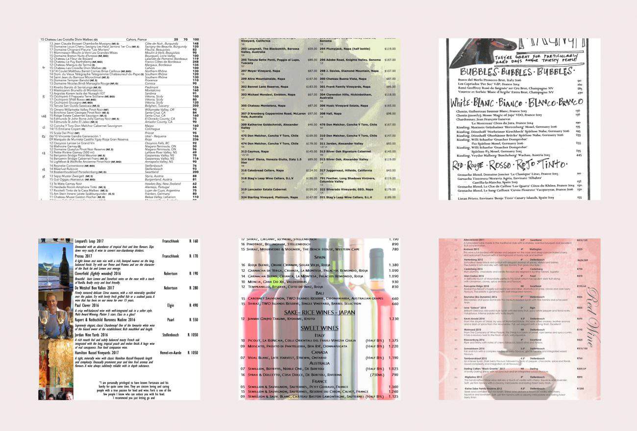 collage of wine lists