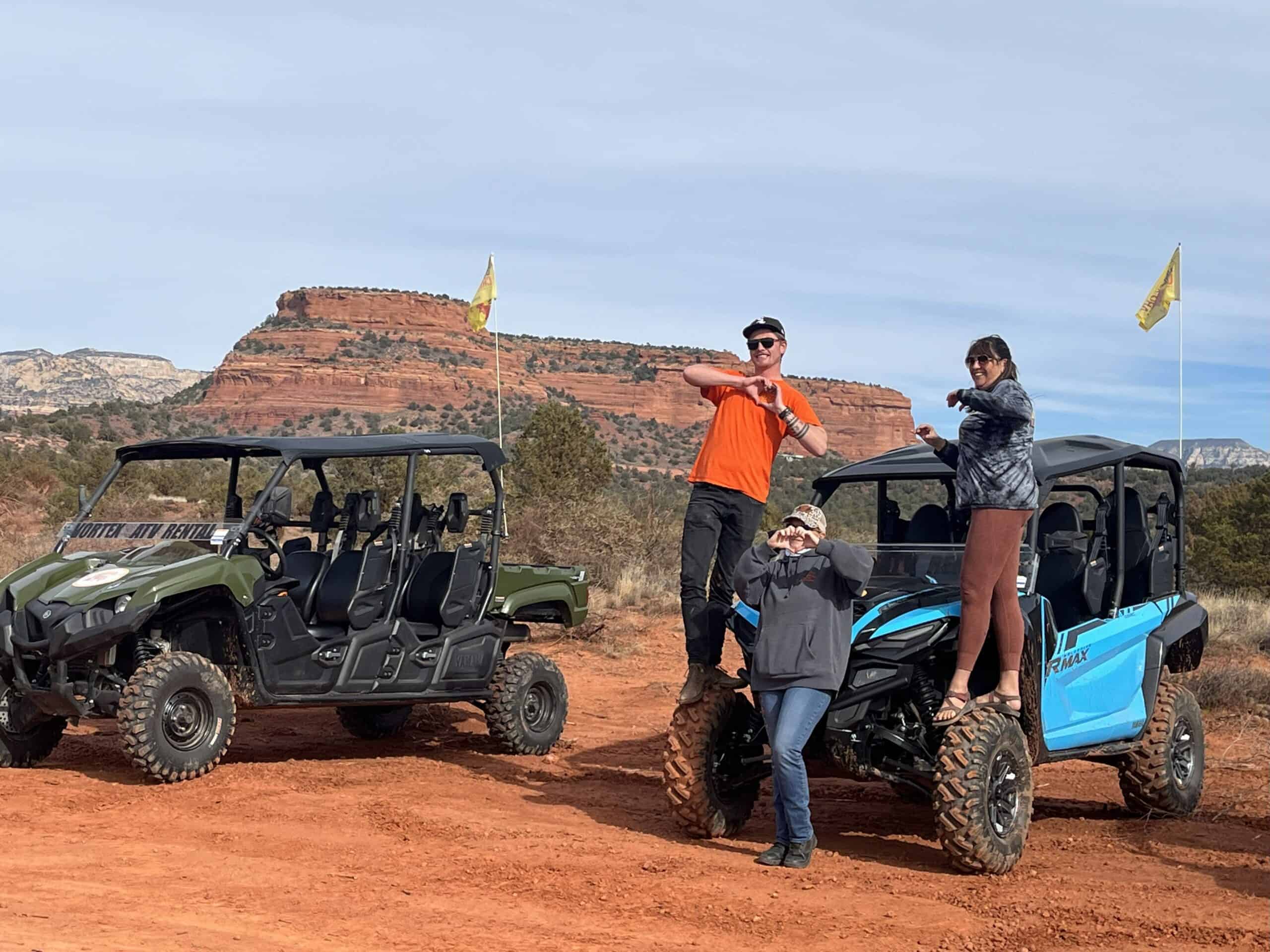 People posing on sedona ATV rentals with beautiful smiles