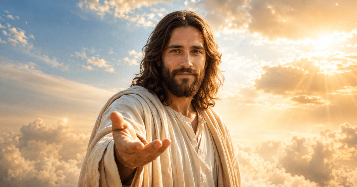 Jesus estende a mão sob a luz do sol, ilustrando o Mapa das Bênçãos e o convite a entregar o dia a Deus.