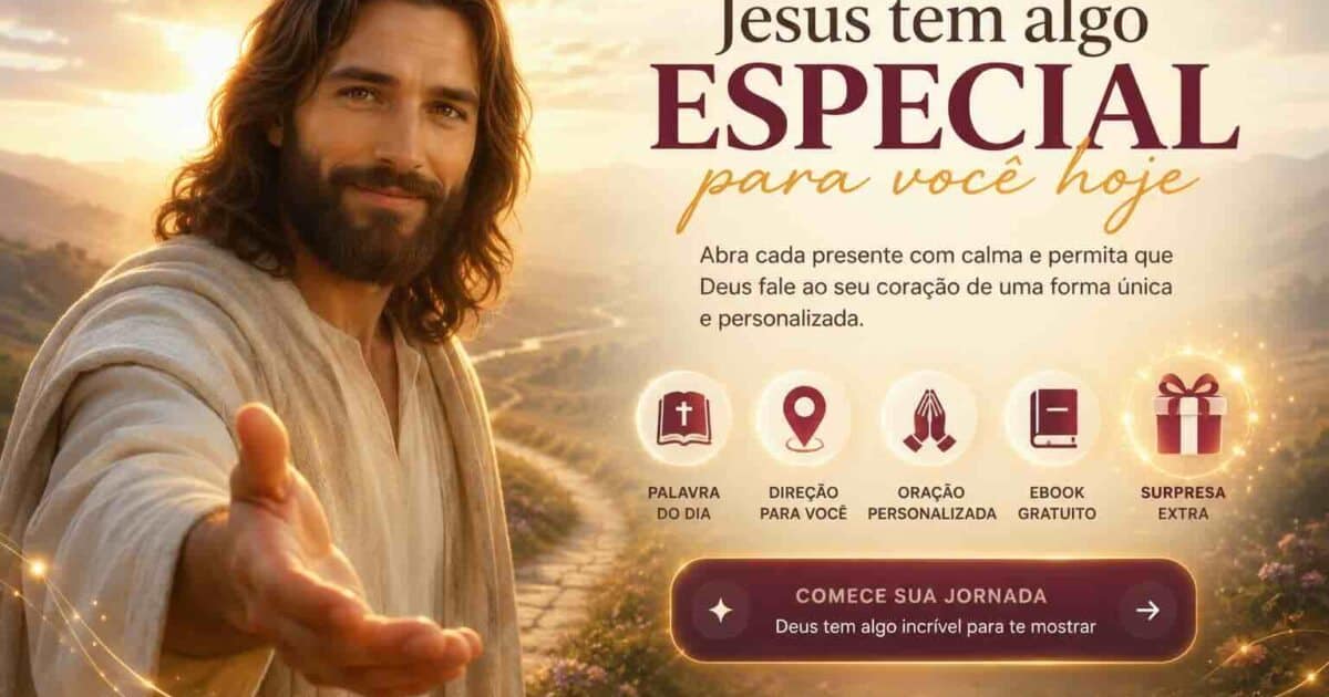 Jesus estende a mão junto à frase Jesus tem algo especial para você hoje, na reflexão sobre boas dádivas.