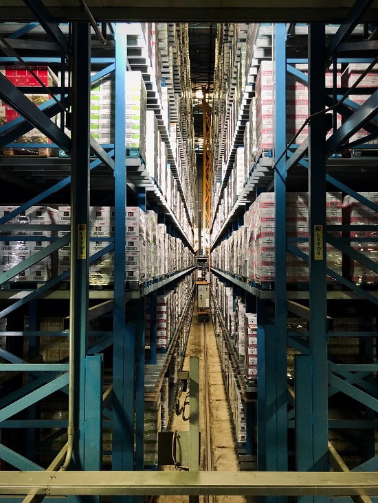 Products on a shelf in a warehouse
