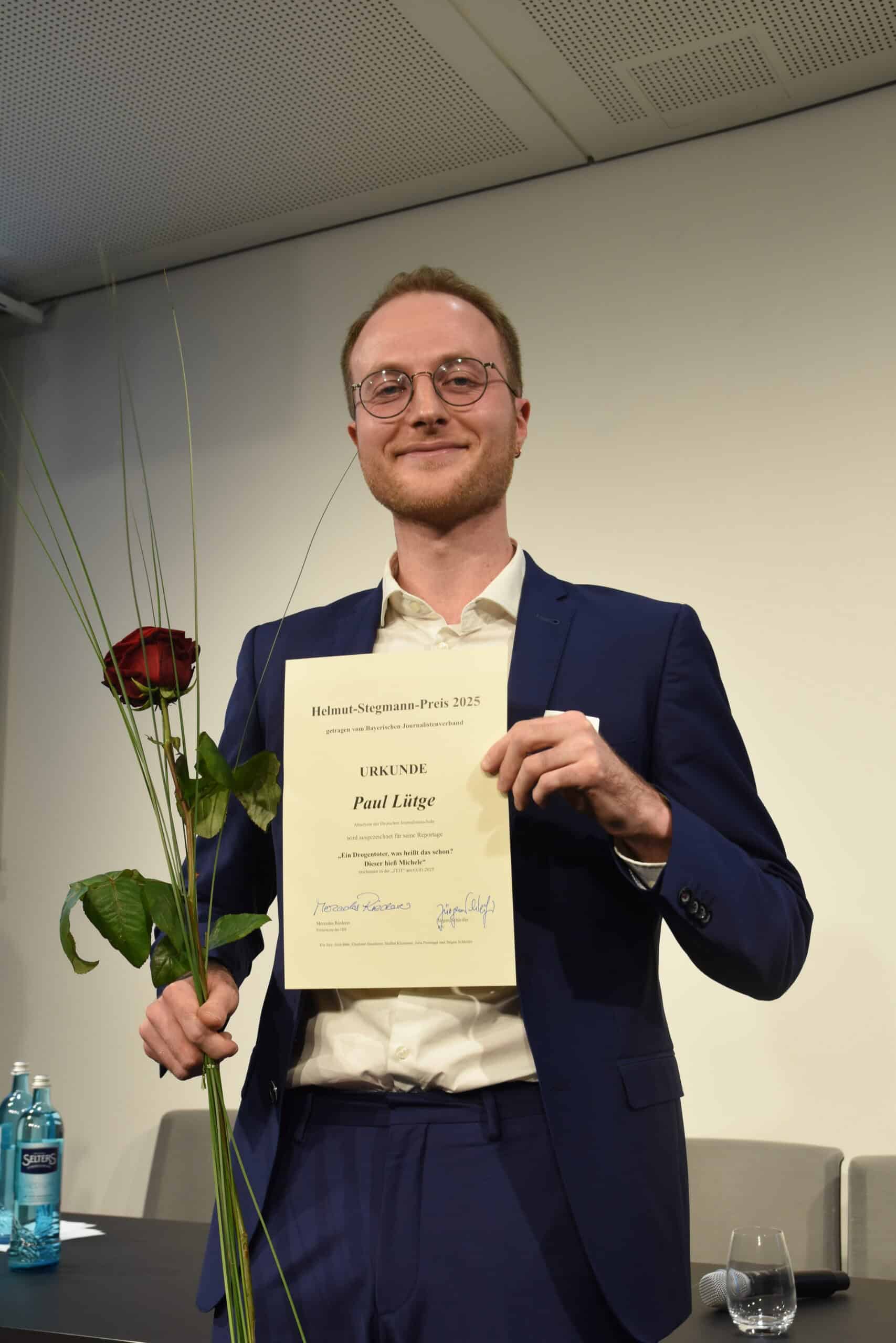 Paul Lütge erhält den Helmut-Stegmann-Preis 2025. Foto: Henrike Hartmann