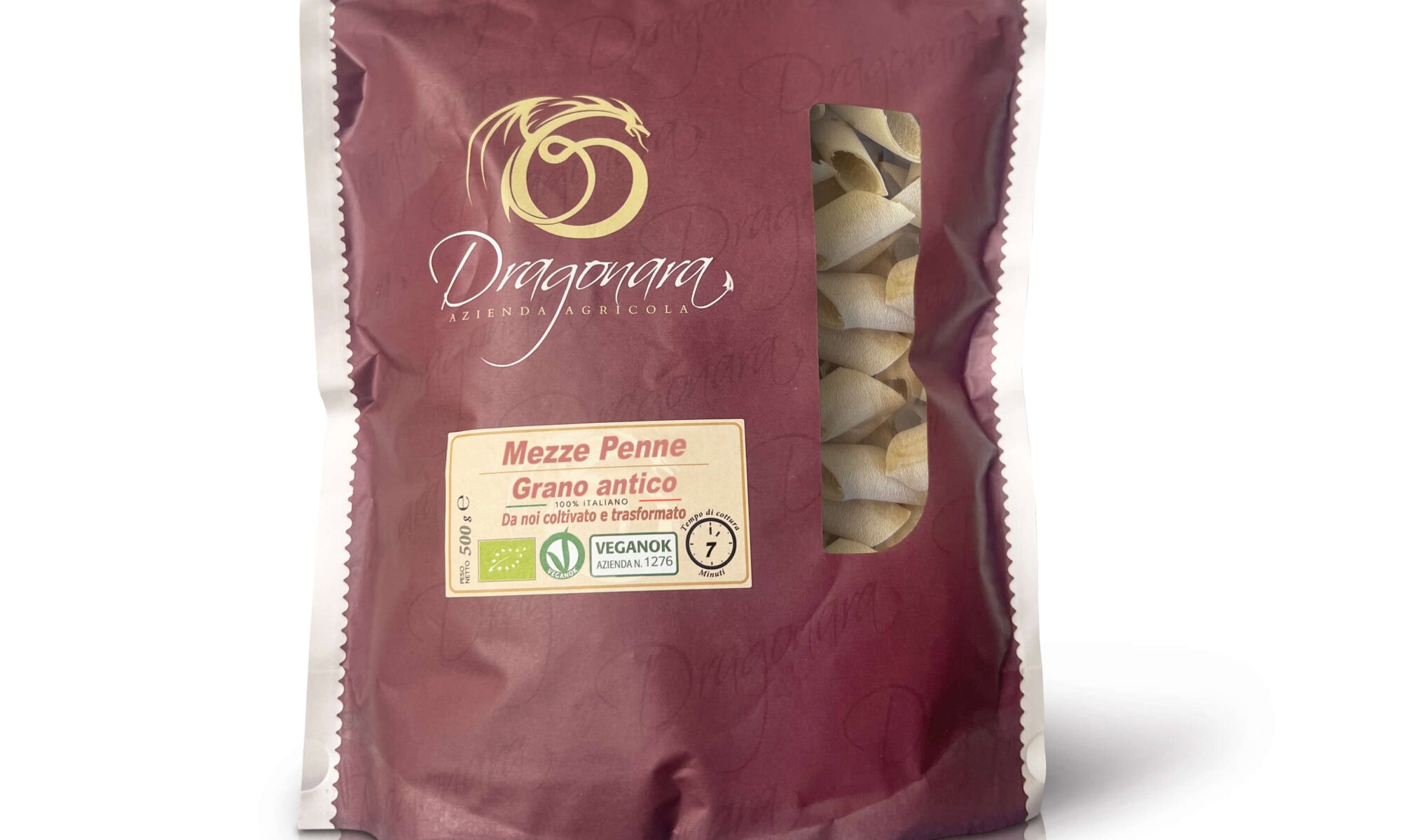 alt text=mezze penne biologiche di grani antichi dragonara