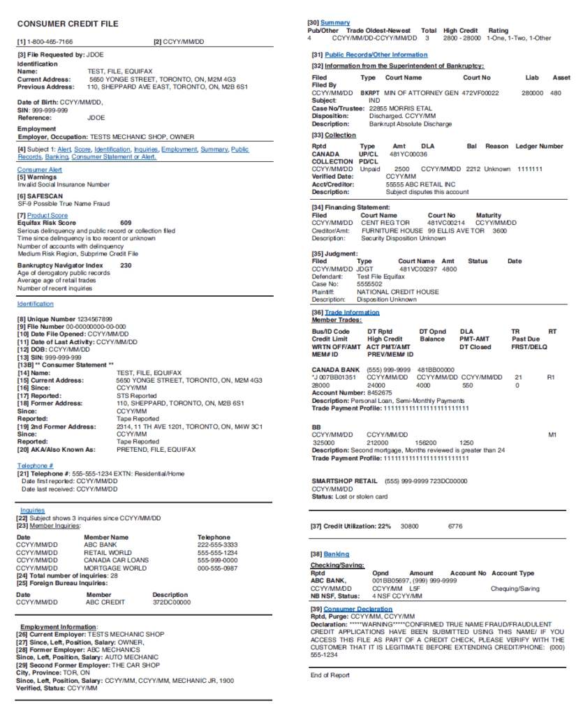 example of a Canadian credit report